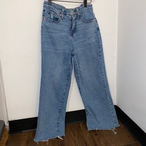 wide leg high rise blue jeans